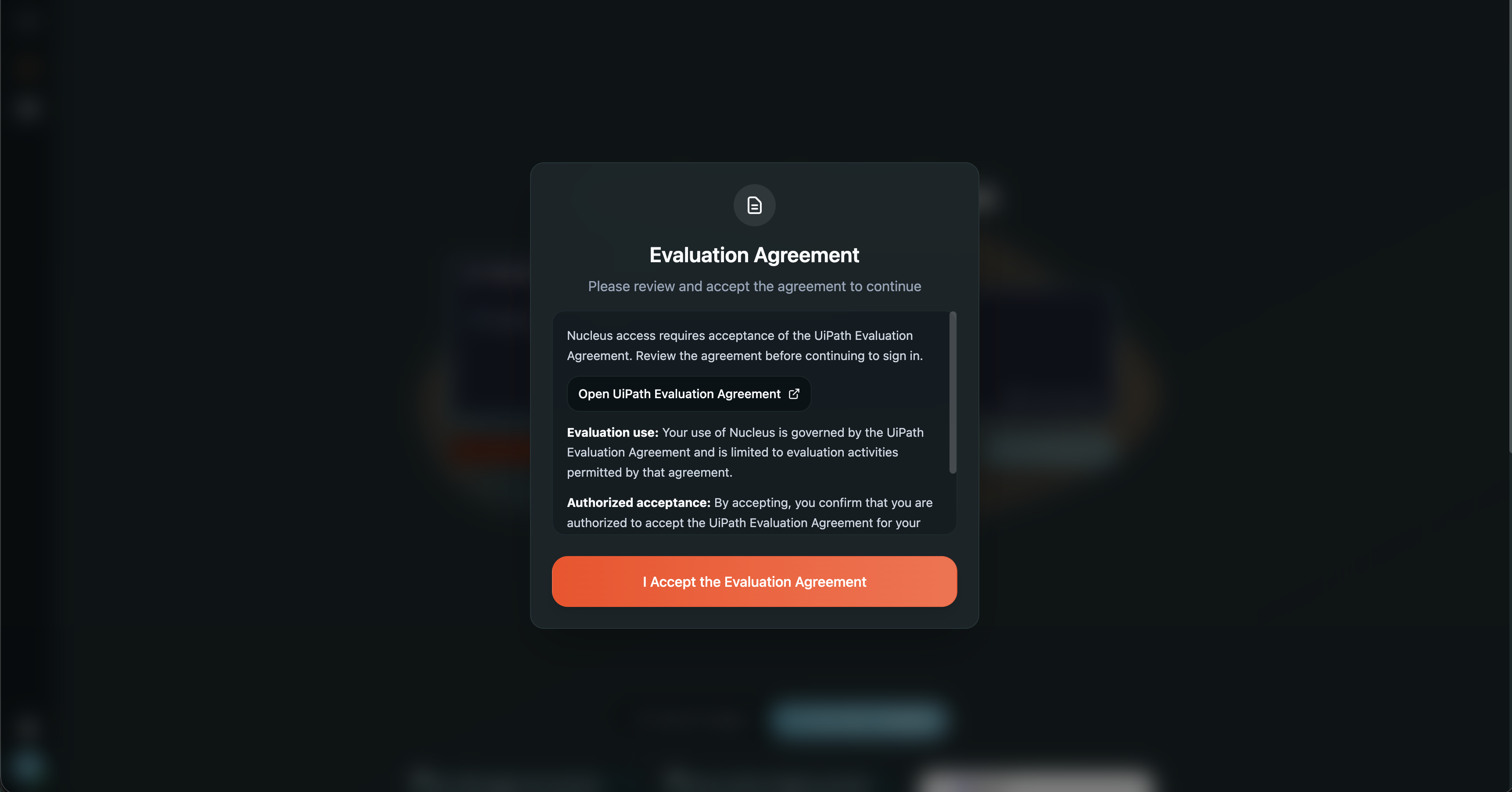 Nucleus terms and conditions acceptance